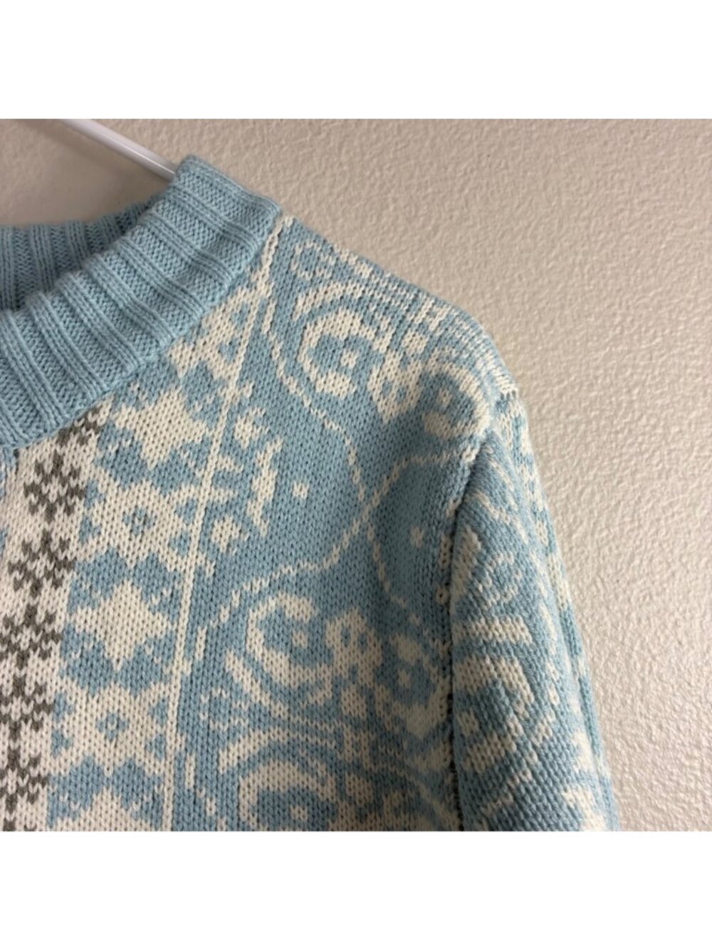 National Fair Isle Cardigan 1X Blue Ivory Nordic Sweater Snowflake Winter Knit - Picture 3 of 7